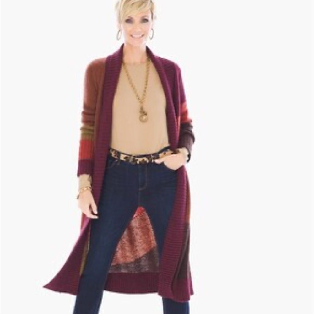 Chico’s Biana Colorblock Open Front Long Cardigan 2